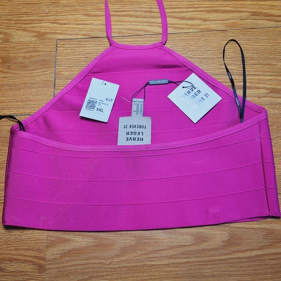 Herve Leger x Forever 21 *LIMITED EDITION* Pink Bandage Knit Halter Crop Top XXL - Picture 10 of 13